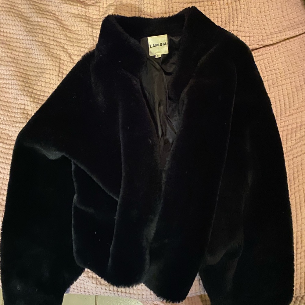 I am Gia black faux fur jacket